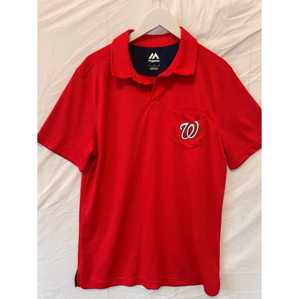 Majestic Washington NaMajestic Washington Nationals Red Striped Polo Shirt Men's